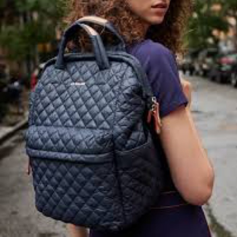 MZ Wallace navy top handle backpack